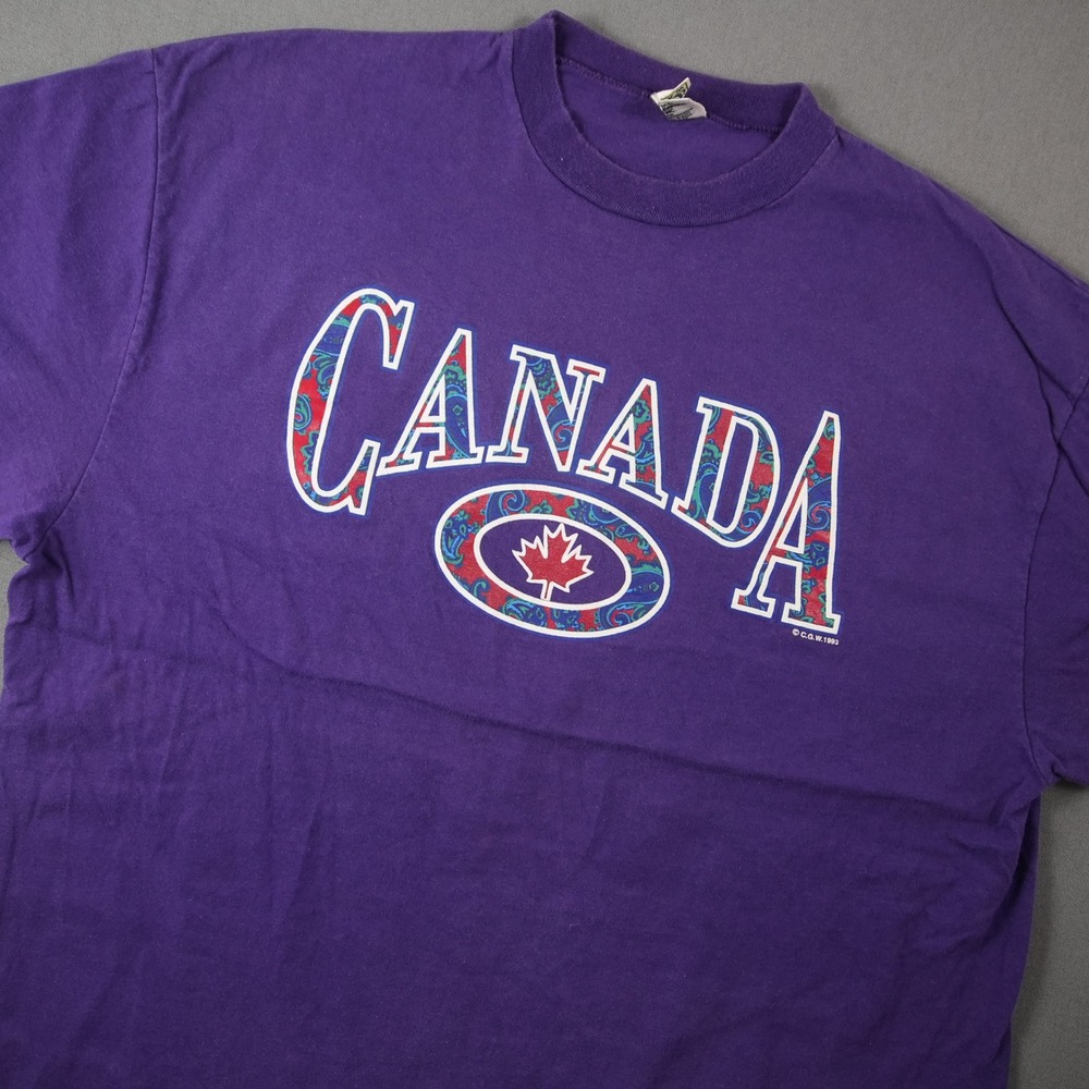 Vintage 93 Paisley Maple Leaf Canada Waves Graphic T-Shirt Mens XL Purple